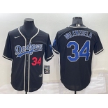 Men's Los Angeles Dodgers #34 Fernando Valenzuela Black Blue Name Stitched MLB Cool Base Nike Jersey