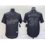 Men's Los Angeles Dodgers #34 Fernando Valenzuela Black Pullover Turn Back The Clock Stitched Cool Base Jersey