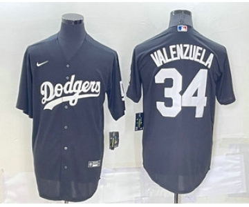 Men's Los Angeles Dodgers #34 Fernando Valenzuela Black Turn Back The Clock Stitched Cool Base Jersey