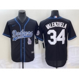 Men's Los Angeles Dodgers #34 Fernando Valenzuela Black With Patch Cool Base Stitched Baseball Jersey1