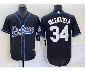 Men's Los Angeles Dodgers #34 Fernando Valenzuela Black With Patch Cool Base Stitched Baseball Jersey