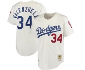 Men's Los Angeles Dodgers #34 Fernando Valenzuela Cream Mitchell & Ness Stitched Baseball Jersey