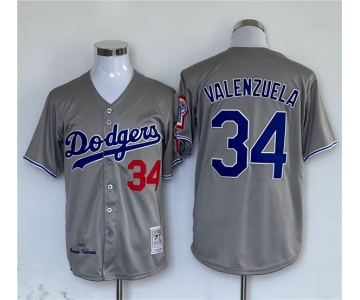 Men's Los Angeles Dodgers #34 Fernando Valenzuela Gray Cool Base Stitched Jersey