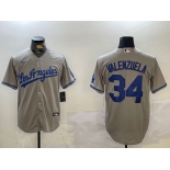 Men's Los Angeles Dodgers #34 Fernando Valenzuela Grey Authentic Collection Stitched MLB Jersey