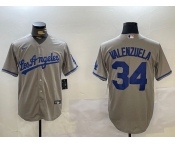 Men's Los Angeles Dodgers #34 Fernando Valenzuela Grey Authentic Collection Stitched MLB Jersey