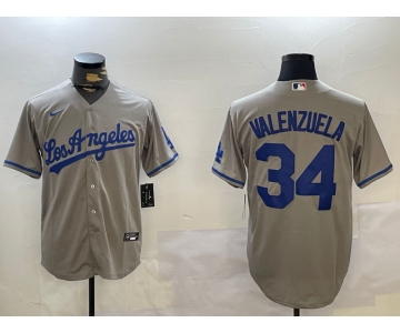 Men's Los Angeles Dodgers #34 Fernando Valenzuela Grey Authentic Collection Stitched MLB Jersey