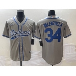 Men's Los Angeles Dodgers #34 Fernando Valenzuela Grey With Patch Cool Base Stitched Baseball Jersey1