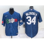 Men's Los Angeles Dodgers #34 Fernando Valenzuela Navy Blue Pinstripe 2020 World Series Cool Base Nike Jersey