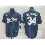 Men's Los Angeles Dodgers #34 Fernando Valenzuela Navy Blue Pinstripe Stitched MLB Cool Base Nike Jersey