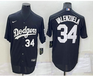 Men's Los Angeles Dodgers #34 Fernando Valenzuela Number Black Turn Back The Clock Stitched Cool Base Jersey