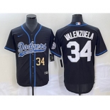 Men's Los Angeles Dodgers #34 Fernando Valenzuela Number Black With Patch Cool Base Stitched Baseball Jersey