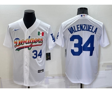 Men's Los Angeles Dodgers #34 Fernando Valenzuela Rainbow Blue White Mexico Cool Base Nike Jersey