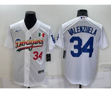 Men's Los Angeles Dodgers #34 Fernando Valenzuela Rainbow Number White Mexico Cool Base Nike Jersey