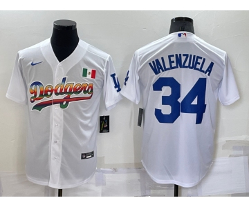 Men's Los Angeles Dodgers #34 Fernando Valenzuela Rainbow White Mexico Cool Base Nike Jersey