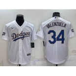 Men's Los Angeles Dodgers #34 Fernando Valenzuela White Gold Championship Stitched MLB Cool Base Nike Jersey