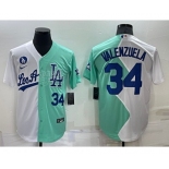 Men's Los Angeles Dodgers #34 Fernando Valenzuela White Green Number 2022 Celebrity Softball Game Cool Base Jersey