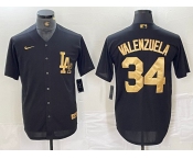 Men's Los Angeles Dodgers #34 Toro Valenzuela Black Gold Cool Base Stitched Baseball Jersey