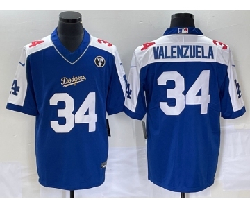 Men's Los Angeles Dodgers #34 Toro Valenzuela Blue Vin Scully Patch Stitched Jersey