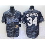 Men's Los Angeles Dodgers #34 Toro Valenzuela Number Gray Camo Cool Base With Patch Stitched Baseball Jersey