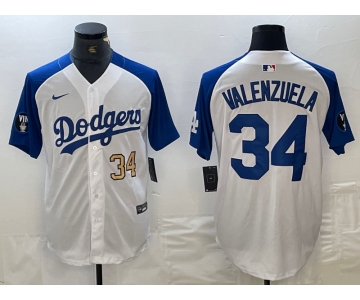 Men's Los Angeles Dodgers #34 Toro Valenzuela Number White Blue Fashion Stitched Cool Base Limited Jersey