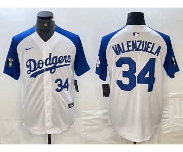 Men's Los Angeles Dodgers #34 Toro Valenzuela Number White Blue Fashion Stitched Cool Base Limited Jerseys