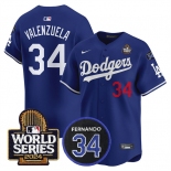 Men's Los Angeles Dodgers #34 Toro Valenzuela Royal 2024 World Series With Fernando Memorial Patch Limited Stitched Baseball Jersey