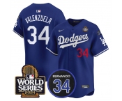 Men's Los Angeles Dodgers #34 Toro Valenzuela Royal 2024 World Series With Fernando Memorial Patch Limited Stitched Baseball Jersey