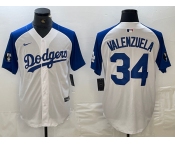 Men's Los Angeles Dodgers #34 Toro Valenzuela White Blue Fashion Stitched Cool Base Limited Jersey