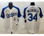 Men's Los Angeles Dodgers #34 Toro Valenzuela White Blue Fashion Stitched Cool Base Limited Jerseys