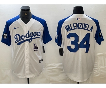 Men's Los Angeles Dodgers #34 Toro Valenzuela White Blue Fashion Stitched Cool Base Limited Jerseys