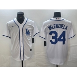 Men's Los Angeles Dodgers #34 Toro Valenzuela White Cool Base Stitched Baseball Jersey