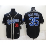 Men's Los Angeles Dodgers #35 Cody Bellinger Black Blue Name Stitched MLB Cool Base Nike Jersey