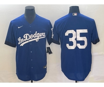 Men's Los Angeles Dodgers #35 Cody Bellinger NO Name Blue 2021 City Connect Cool Base Stitched Jersey