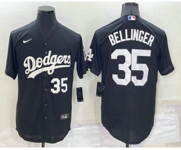 Men's Los Angeles Dodgers #35 Cody Bellinger Number Black Turn Back The Clock Stitched Cool Base Jersey