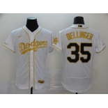 Men's Los Angeles Dodgers #35 Cody Bellinger White Gold Flexbase Authentic Collection Baseball Jersey