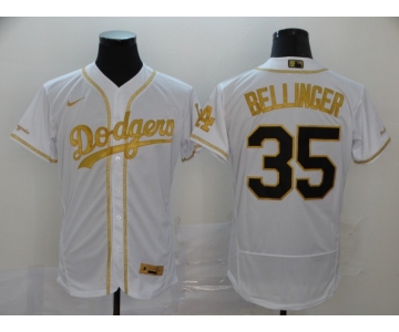 Men's Los Angeles Dodgers #35 Cody Bellinger White Gold Flexbase Authentic Collection Baseball Jersey