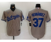 Men's Los Angeles Dodgers #37 Teoscar Hernandez Grey With Los Cool Base Stitched Jersey