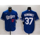 Men's Los Angeles Dodgers #37 Teoscar Hernandez Number Blue Cool Base Stitched Jersey