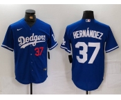 Men's Los Angeles Dodgers #37 Teoscar Hernandez Number Blue Cool Base Stitched Jersey