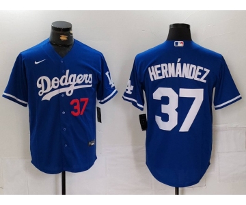 Men's Los Angeles Dodgers #37 Teoscar Hernandez Number Blue Cool Base Stitched Jersey