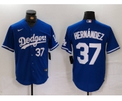 Men's Los Angeles Dodgers #37 Teoscar Hernandez Number Blue Cool Base Stitched Jerseys