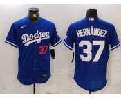 Men's Los Angeles Dodgers #37 Teoscar Hernandez Number Blue Flex Base Stitched Jersey