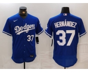 Men's Los Angeles Dodgers #37 Teoscar Hernandez Number Blue Flex Base Stitched Jerseys