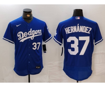 Men's Los Angeles Dodgers #37 Teoscar Hernandez Number Blue Flex Base Stitched Jerseys