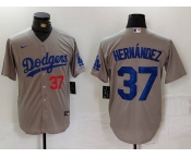 Men's Los Angeles Dodgers #37 Teoscar Hernandez Number Grey Cool Base Stitched Jersey