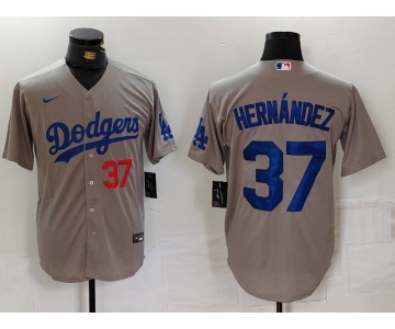 Men's Los Angeles Dodgers #37 Teoscar Hernandez Number Grey Cool Base Stitched Jersey