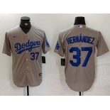 Men's Los Angeles Dodgers #37 Teoscar Hernandez Number Grey Cool Base Stitched Jerseys