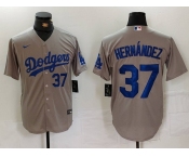 Men's Los Angeles Dodgers #37 Teoscar Hernandez Number Grey Cool Base Stitched Jerseys