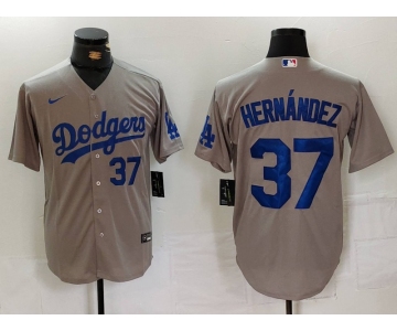 Men's Los Angeles Dodgers #37 Teoscar Hernandez Number Grey Cool Base Stitched Jerseys