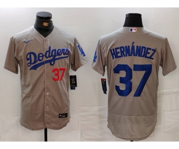 Men's Los Angeles Dodgers #37 Teoscar Hernandez Number Grey Flex Base Stitched Jersey